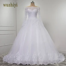 Wuzhiyi vestidos de novia, длинный рукав, качественное платье, бальное платье,, casamento, кружевное свадебное платье, плюс размер, trouwjurk