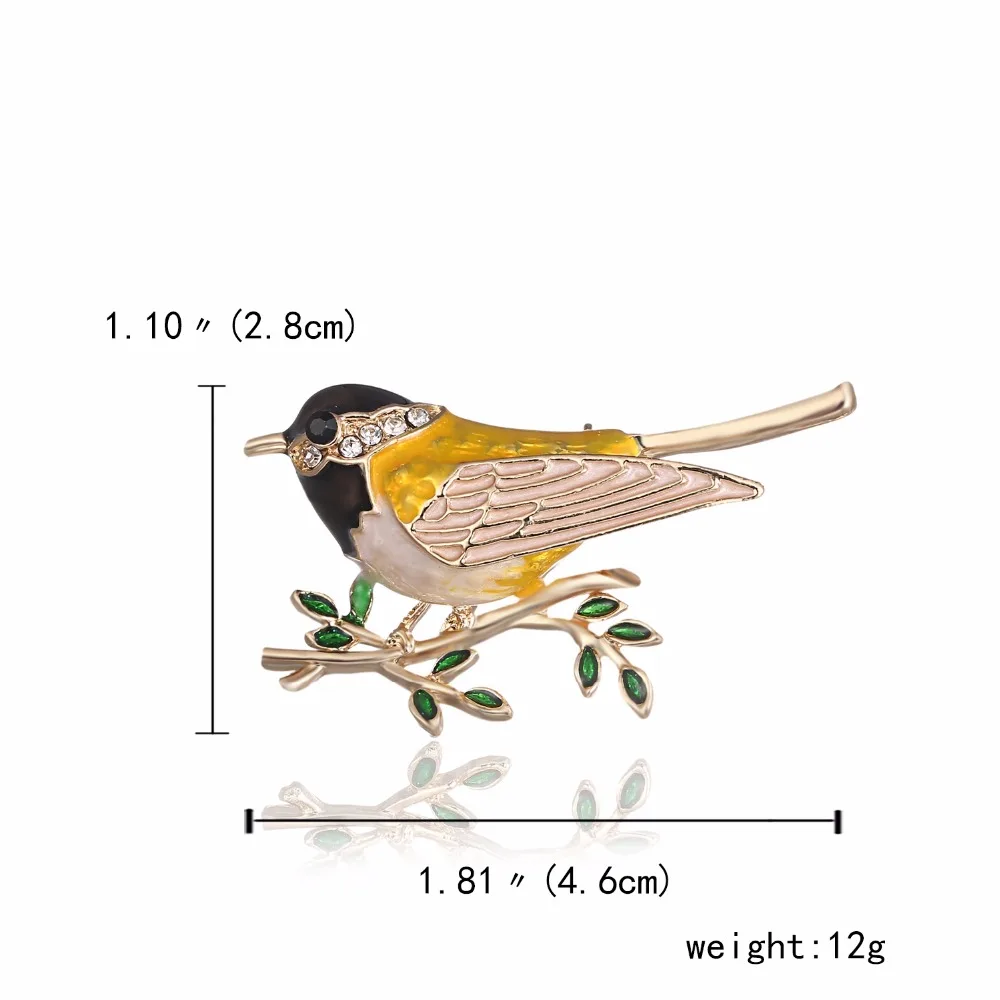 Разноцветная эмалированная брошь в виде птичьей ветки со стразами, булавки для мужчин и женщин, броши в виде птиц из сплава для костюмов, платьев, банкетов, брошь в подарок