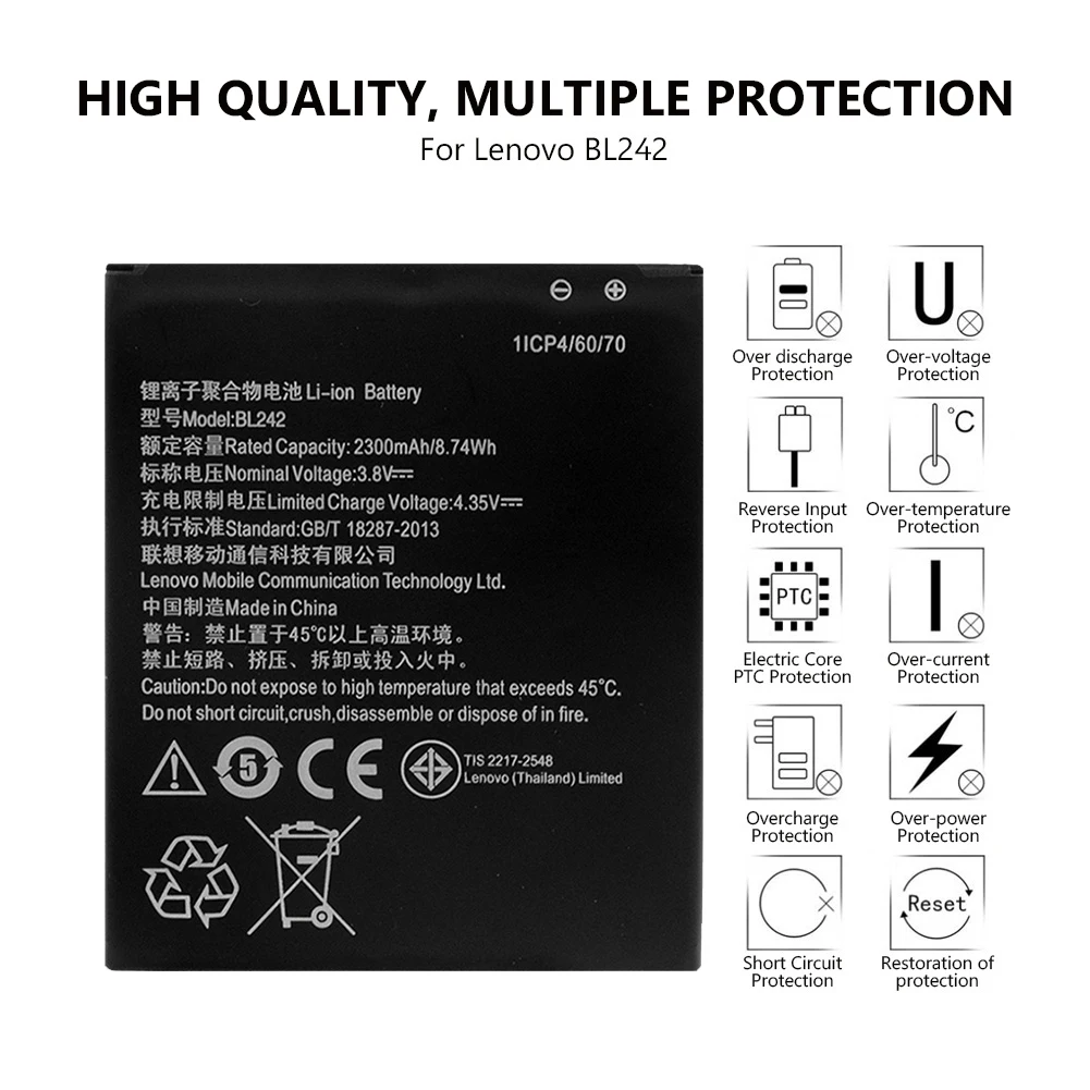 YCDC 3 8 V 2300mAh BL242 перезаряжаемая батарея для Lenovo A6010 Plus лимонная Модель K3 стандартная