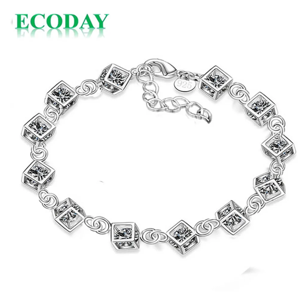 ECODAY модные украшения серебро Цвет браслет с брелоками для женщин кубического циркония браслеты и браслеты