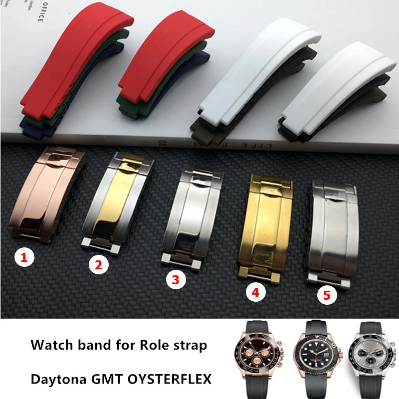 

20mm Black Red Green blue white Rubber Watchband For Role strap Oyster Perpetual Yacht-Master COSMOGRAP Sub-mariner Watch band