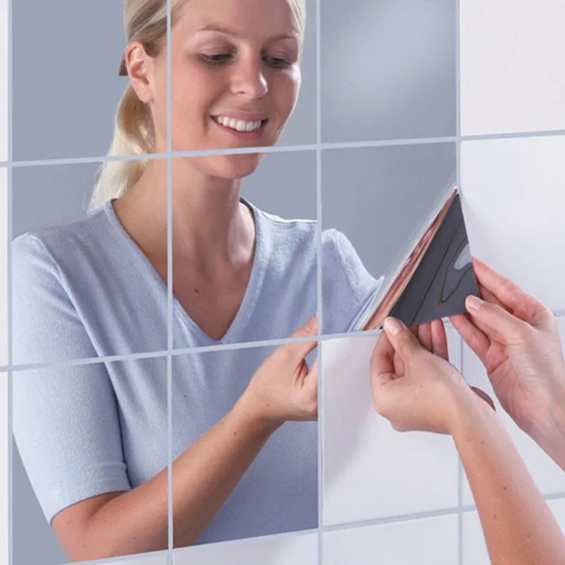 

Mirror Sticker Wall Tile Square Adhesive Bathroom Sticker Modern Art Decoration Combination Wall Sticker Mural
