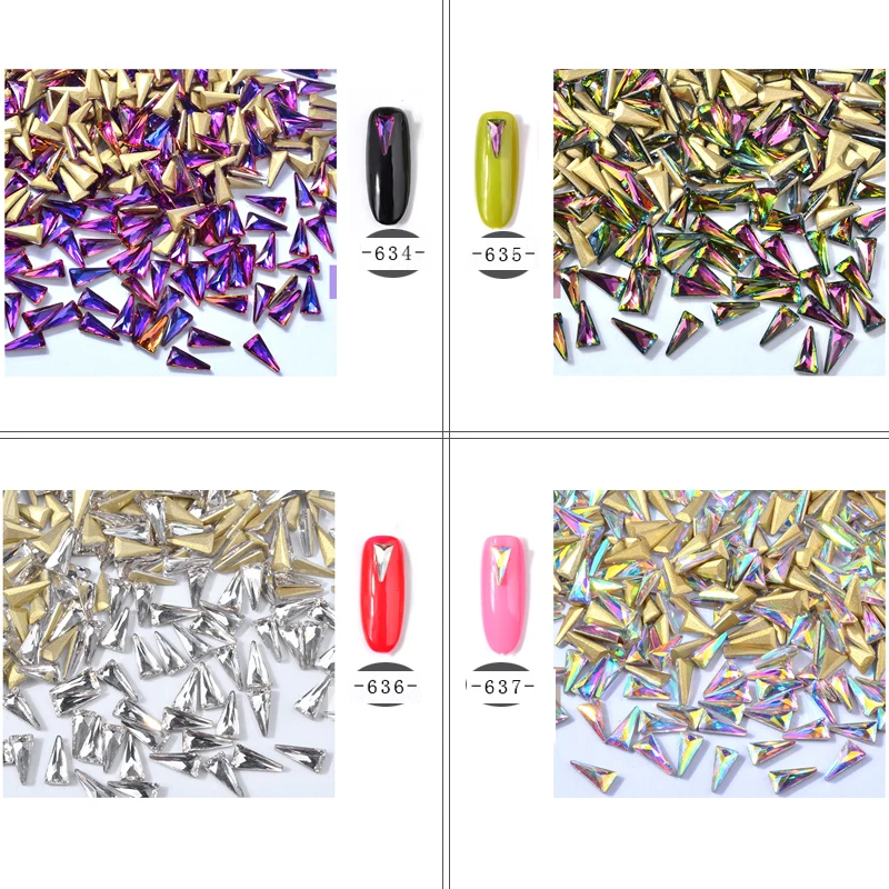 10 шт треугольный дизайн ногтей Стразы 3D блестящие AB Разноцветные Хрустальные Драгоценности шарм украшение для ногтей Аксессуары для маникюра