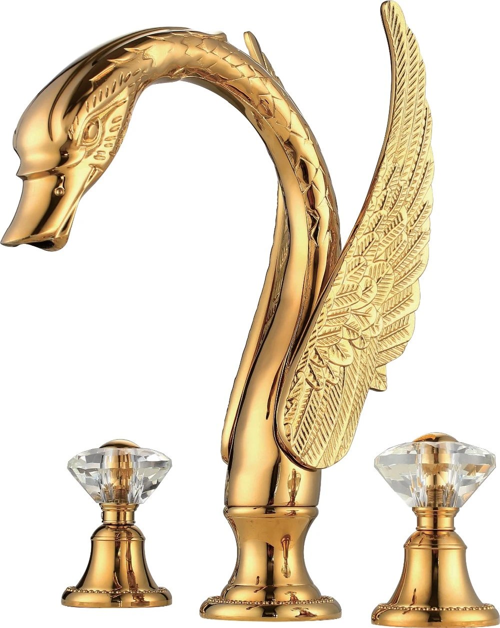 Free Shipping Pvd Gold Finish 3 Piece Roman Tub Swan Faucet Deck Mounted Crystal Handles Bathtub Faucets Aliexpress