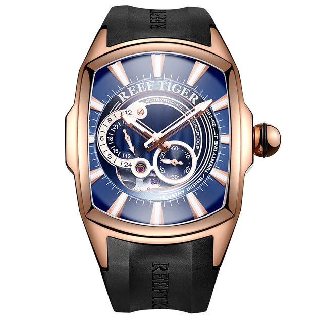 Reef Tiger/RT New Arrival Sports Rose Gold Case Blue Dial Rubber Strap  Automatic Watch RGA3069S