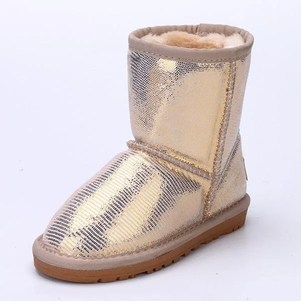 MIYAGINA/высококачественные детские ботинки из натуральной кожи; детская зимняя обувь; ботинки для мальчиков и девочек; водонепроницаемые детские зимние ботинки - Цвет: Golden