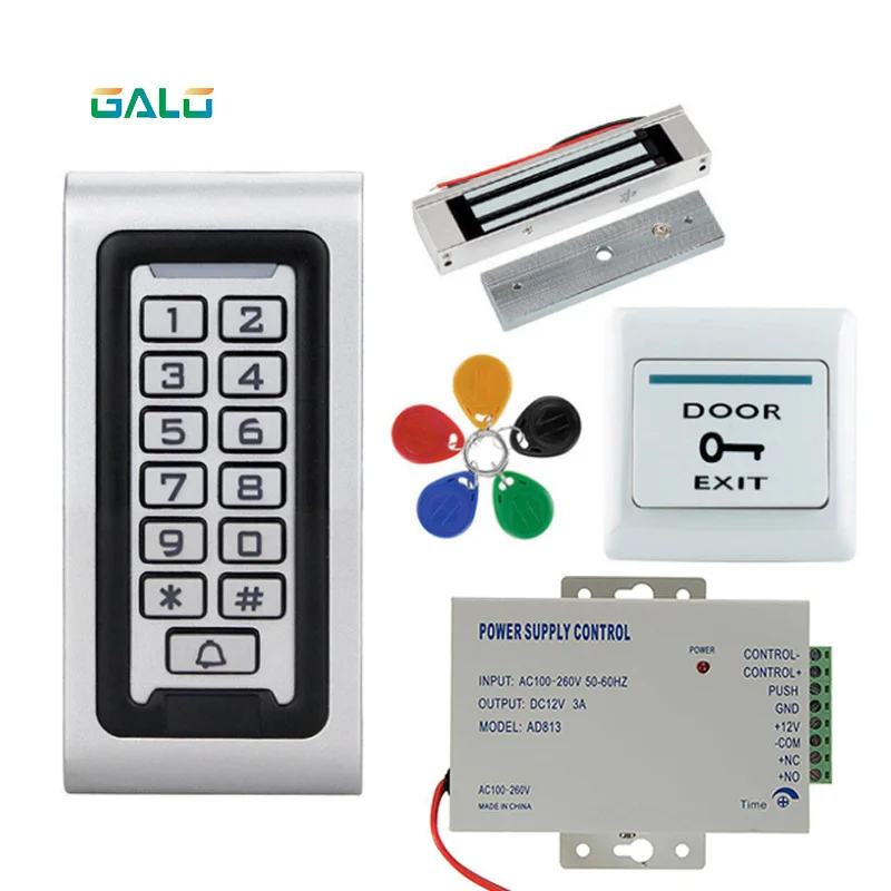 Офисная система контроля доступа 125 кГц RFID Клавиатура металлическая доска+ Электрический замок+ дверной переключатель+ блок питания опционально