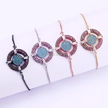 

6Pcs Charm Women Bracelets Micro Pave CZ Stones Round Connector Bracelet High Quality Adjustable Jewelry