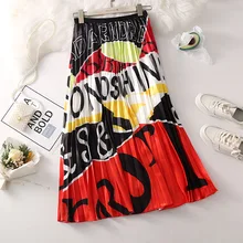 Женская юбка Европейский Летний мультфильм с высокой талией с принтом слово юбка свободного кроя плиссированная юбка длинная юбка женская SP535