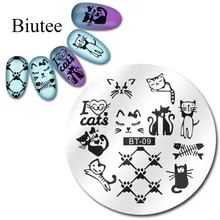 Biutee 6cm redondo prego arte carimbo placas modelo conjunto bonito animal raposa gato & peixe imagem manicure placa(China)