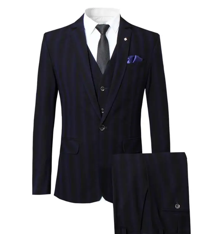 YUNCLOS/ретро британский стиль, свадебные облегающие мужские костюмы из 3 предметов, клетчатые мужские смокинги, повседневный мужской костюм с брюками - Цвет: Тёмно-синий