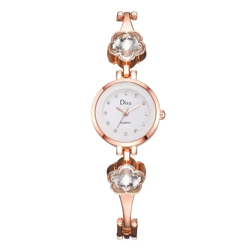 Новые модные часы со стразами для женщин Роскошные цветы Кварцевые часы Женские наручные часы подарки женские часы Прямая - Цвет: Rose Gold White