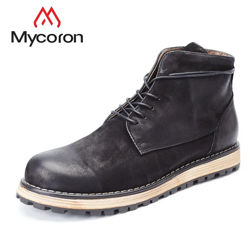 

MYCORON New Arrivals Men'S Boots Genuine Leather Men Handmade Solid Fashion Brand Lace-Up Boots Handmade Winter Erkek Bot