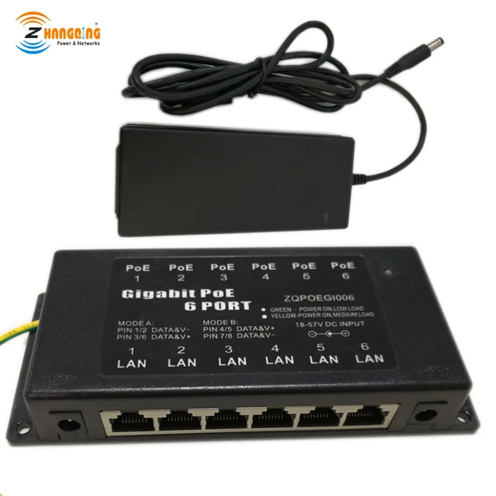 

48v60w power supply&Gigabit POE 6 Port Power over Ethernet Injector For 6 Mikrotik and Ubiquiti, mode A and mode B power input