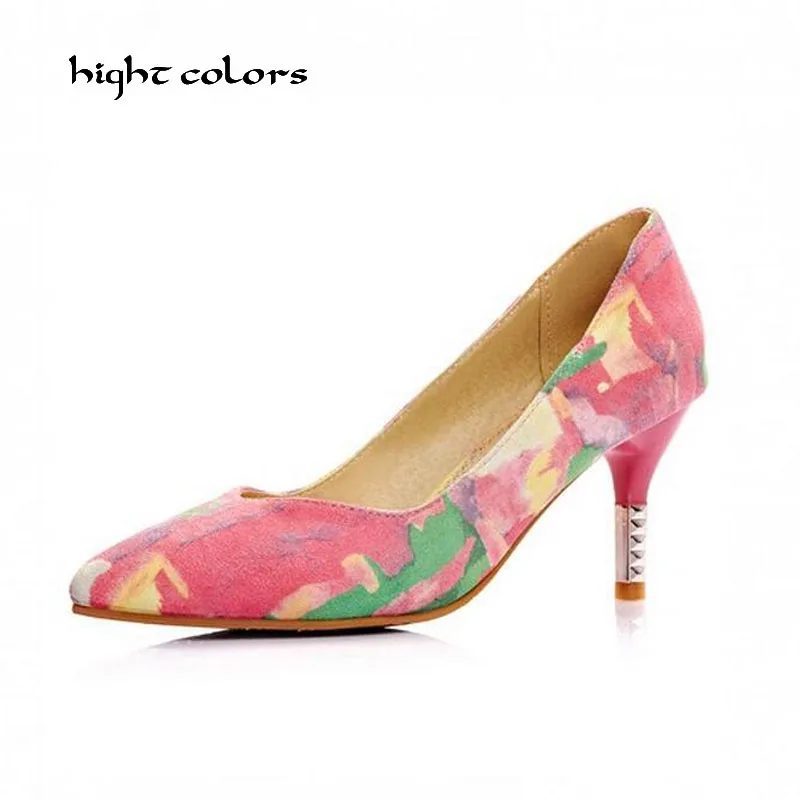 

Plus Size 34-43 hight colors Brand Women Pointed Toe Pumps Slip-On Flock Dress Shoes Blue Pink High Heels Wedding shoes HC217