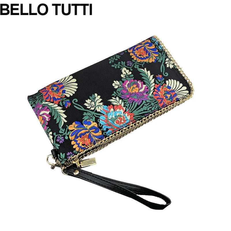 

BELLO TUTTI Women Long Wallets Embroidery Purse Large Capacity Vintage Wallet Card Holder Chain Hand Bag