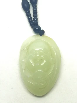 

Natural Hetian White Jade Happy Buddha Pendant Necklace