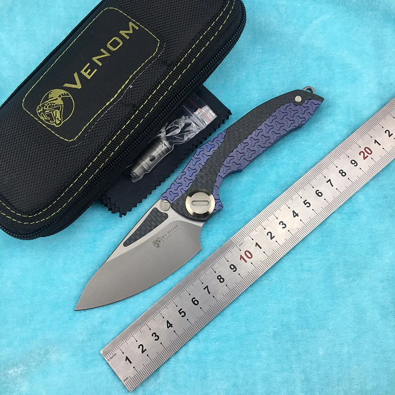 

VENOM ARMOR folding knife M390 blade titanium CF Flipper outdoor camping hunting survival pocket kitchen fruit knife EDC tool
