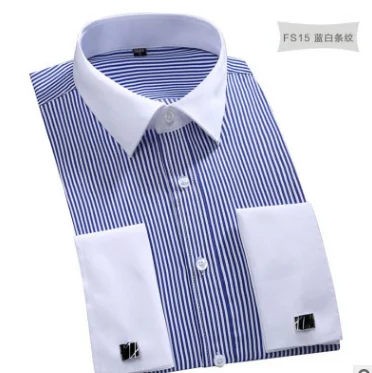 Осень чистый цвет модные с длинными рукавами французские запонки рубашки мужская рубашка - Цвет: 11