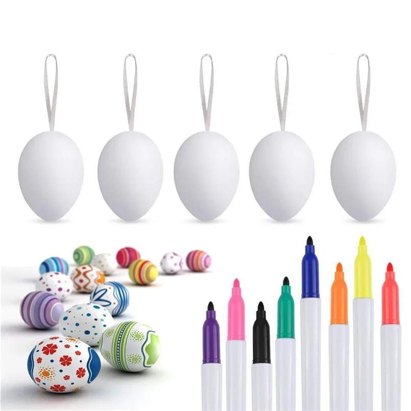 Easter Eggs 50pcs Plastic Easter Eggs DIY Easter Eggs Plastic Eggs 8pcs Color Pens DIY Decorations #3A08 (2)