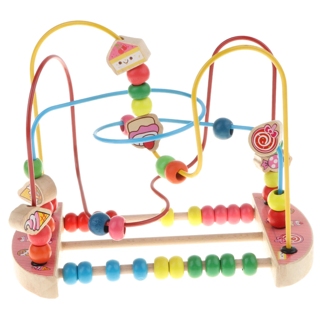 Baby Activity Bead Maze Puzzle, Toddler Baby Wooden Roller Coaster Sliding Beads Game Developmental Toy - Candy