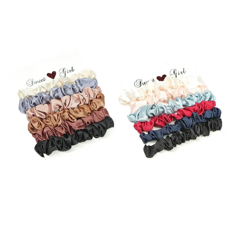 

6Pcs Women Scrunchies Set Imitation Silk Glitter Solid Color Hair Ties Rubber Rope Ladies Elastic Sports Fitness Ponytail Holder