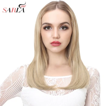 

SARLA 18'' U-Part Half Wig Synthetic Wigs For Women Natural False Blonde Short Wig For Ladies Clip-in Hairpieces UW06