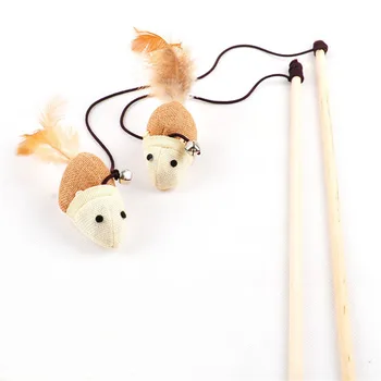 

Fashion 1 Pc Wooden Lovely New Pole Hemp Mice Mouse Rods Plaything Environmental Pet Tease Cat Toys