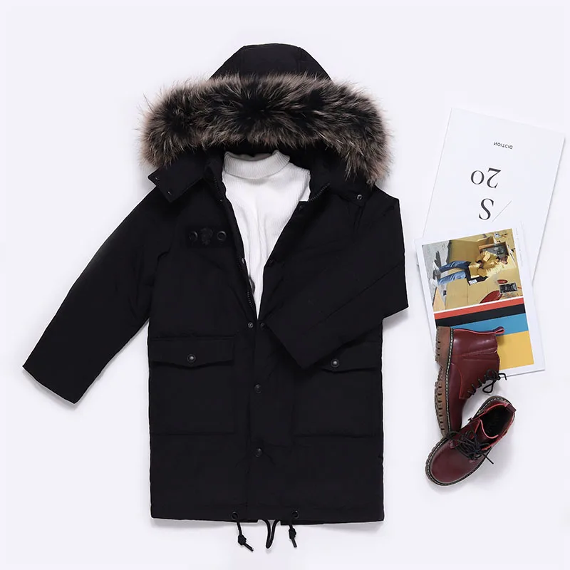 

Bilemi down lightweight long winter black with fur hood big boys puffer coat