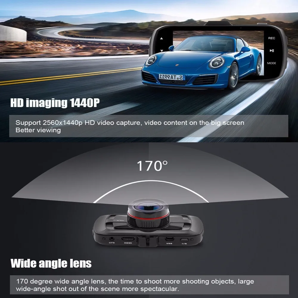 Azdome DAB205 Car DVR Camera Ambarella A12 Chip HD 1440p 30fps Video Recorder With G-sensor HDR ADAS Cycle Recording Dash Cam