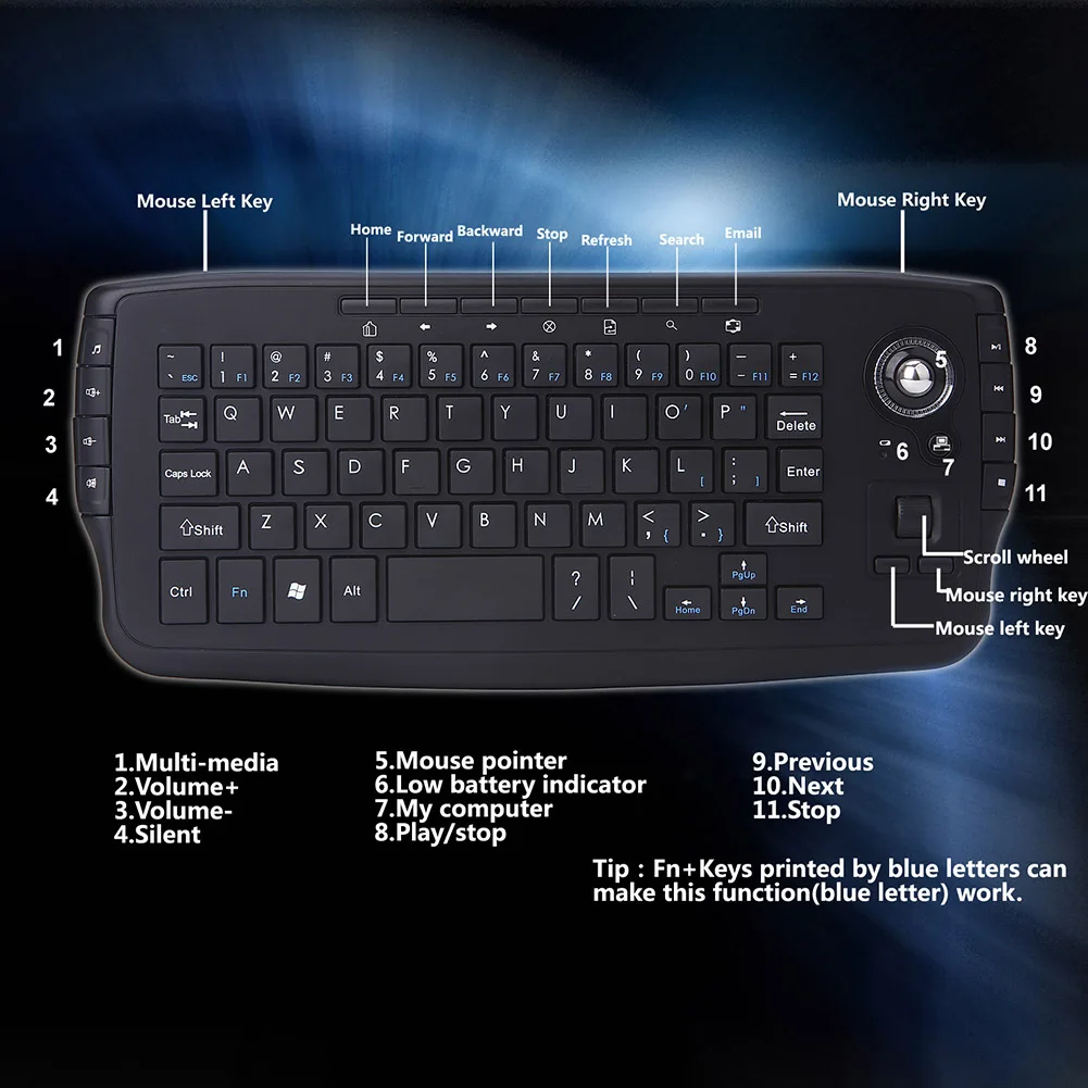

2 in 1 Wireless Trackball Keyboard 2.4G Portable Multifunctional for HTPC Laptop JLRL88