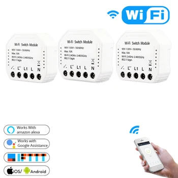 

MOES DIY Wifi Smart Light Switch Breaker Module 90V-130V Smart Life/Tuya APP Remote Control,Works with Alexa Google Home 3 PCs
