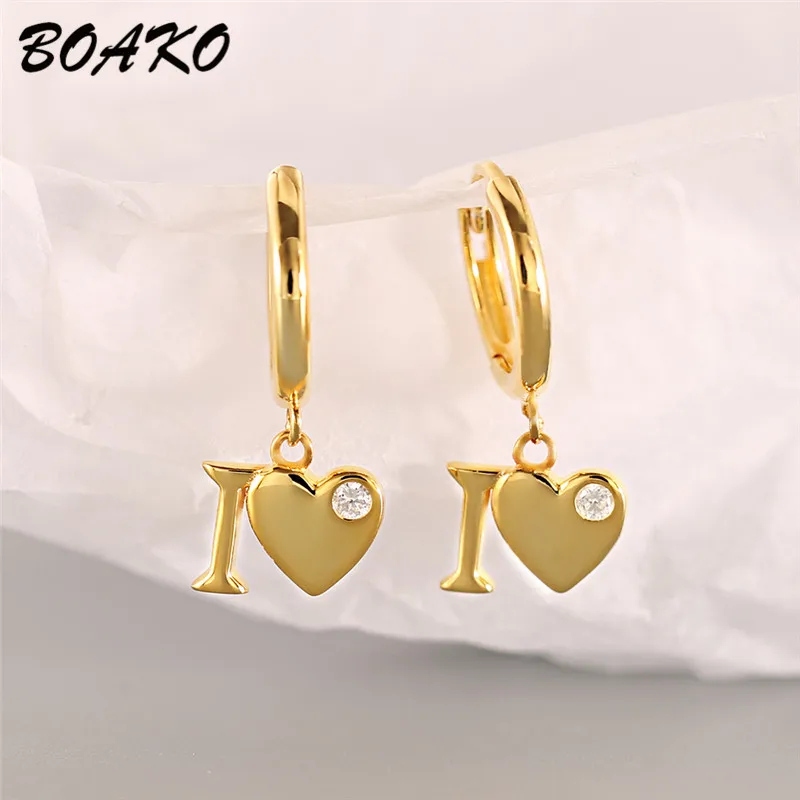 

BOAKO Small Gold Hoop Earrings Heart 925 Sterling Silver Earing for Women Piercings Ear Jewelry Korean Orecchini Crystal Earring