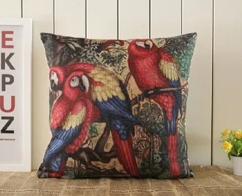 

American pastoral Colorful parrot Cushion Cover Red Birds Pillow cover Linen Pillow case home Decoration sofa cushion