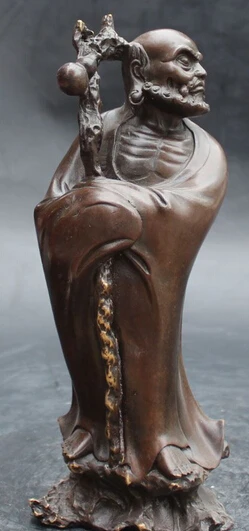 

007943 11" Chinese Bronze Arhat Damo Bodhidharma Dharma Crutch Buddha Sculpture Statue