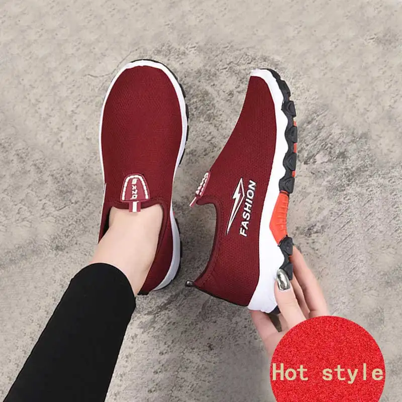 

Black Women Casual Shoes 2019 Spring Cloth Shoes Ladies Runing Sneakers Comfortable Flat-soled Shoe for Leisure Wmoan Red