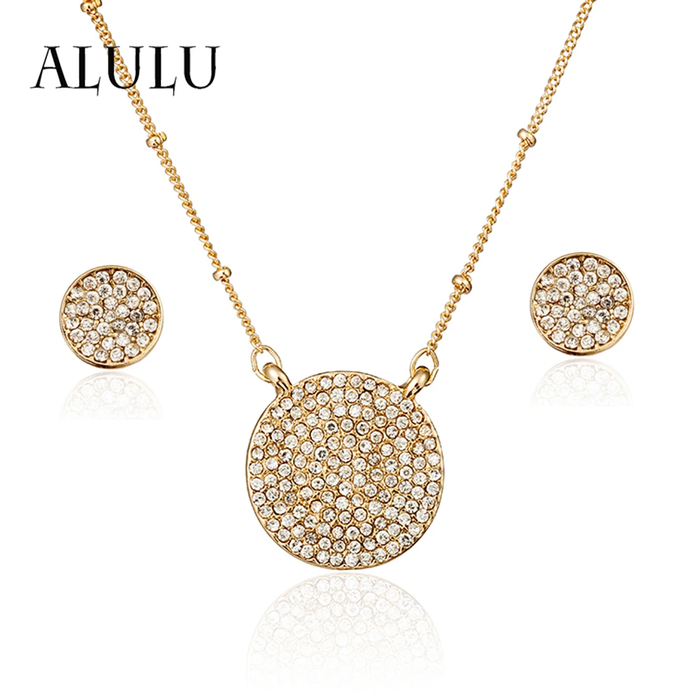 ALULU Fashion стразы Круглый ожерелье/серьги женский набор золото украшений для женщин