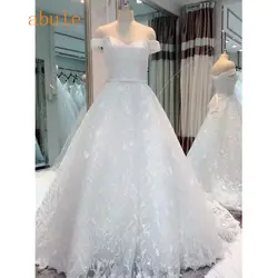 Изящные длинный шлейф кружево свадебное платье с открытыми плечами принцесса свадебные платья 2018 Новый Арабские Свадебные платья Vestido Noivas