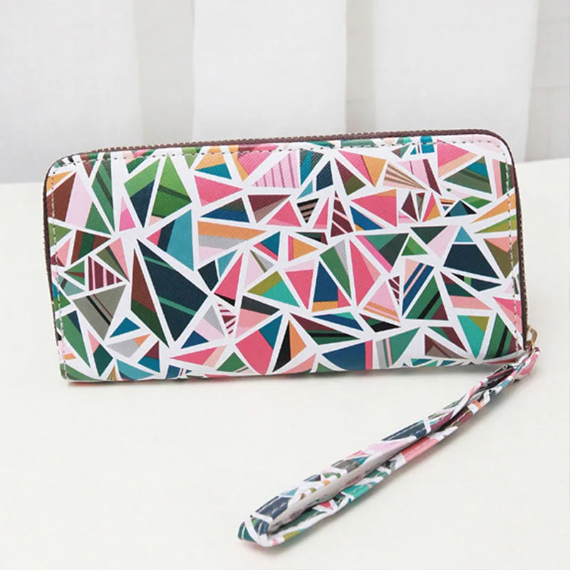 

STANCHION Korean Style Wallet PU Leather Long Section Wallet Women Printing Geometric Pattern Zipper 1 Fold Women Wallets