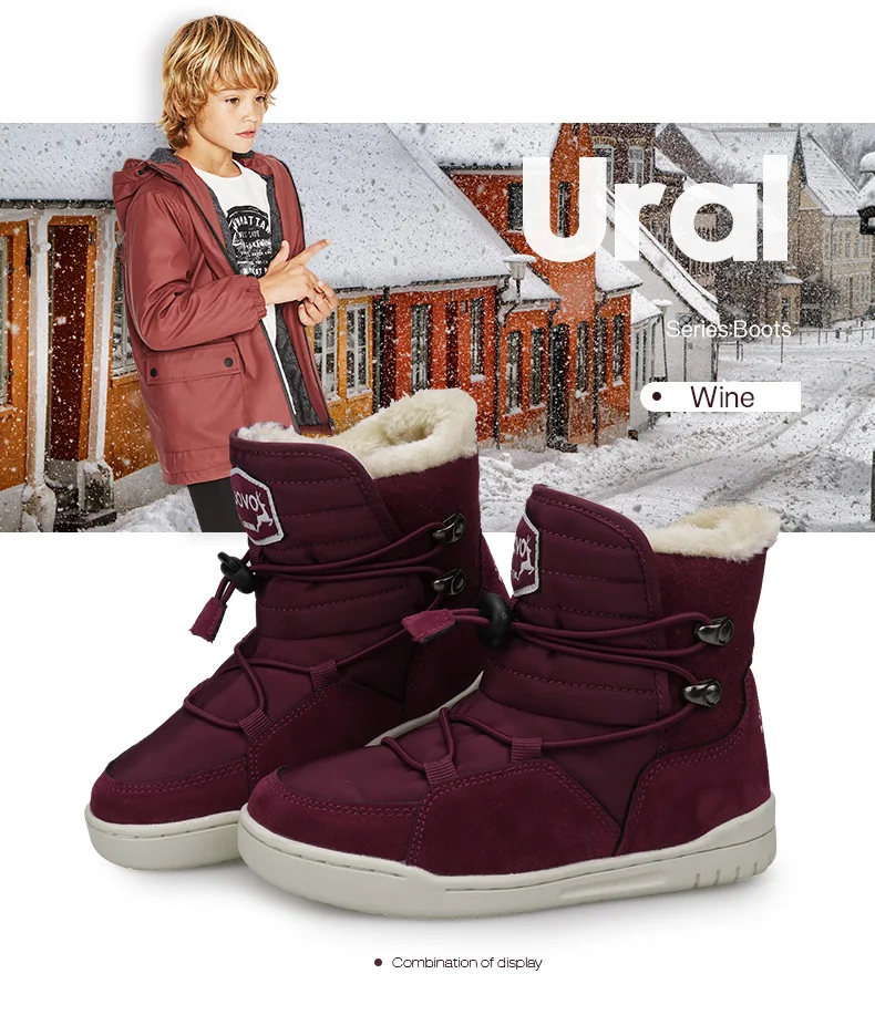 Uovo/детские зимние ботинки; брендовые плюшевые Полусапоги без шнуровки для мальчиков и девочек; повседневная спортивная одежда; Size29-37; Теплая обувь; ботинки