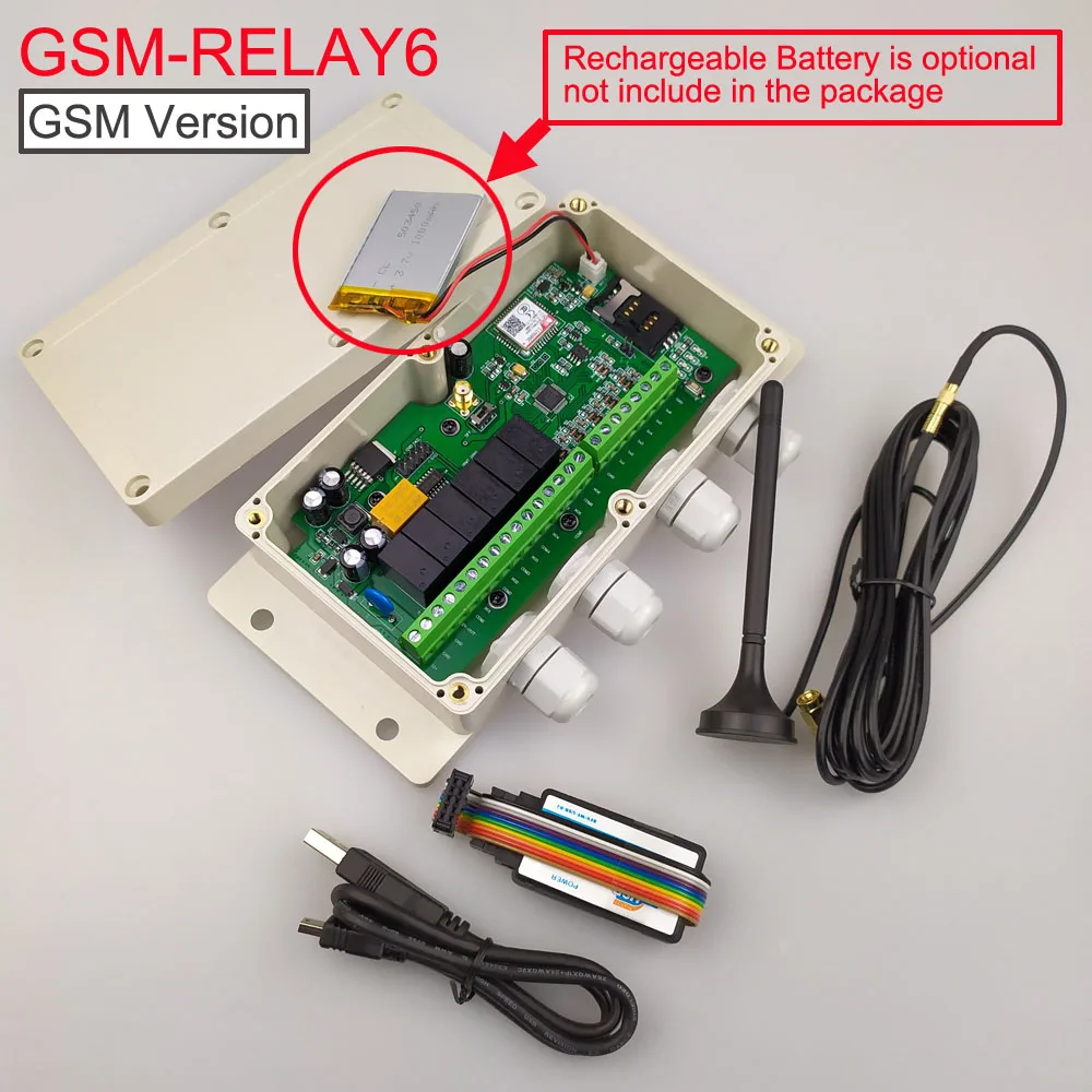 New Version Six relay output and 6 alarm input GSM remote controller Support SMS Dial to control battery for power off alert
