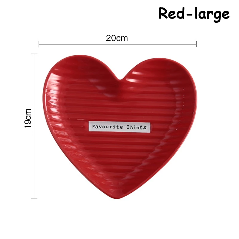 В форме сердца десертные тарелки керамические скандинавские короткие поднос для завтрака столовая посуда послеобеденный чай поднос для еды рождественские блюда 1 шт - Цвет: Red-big