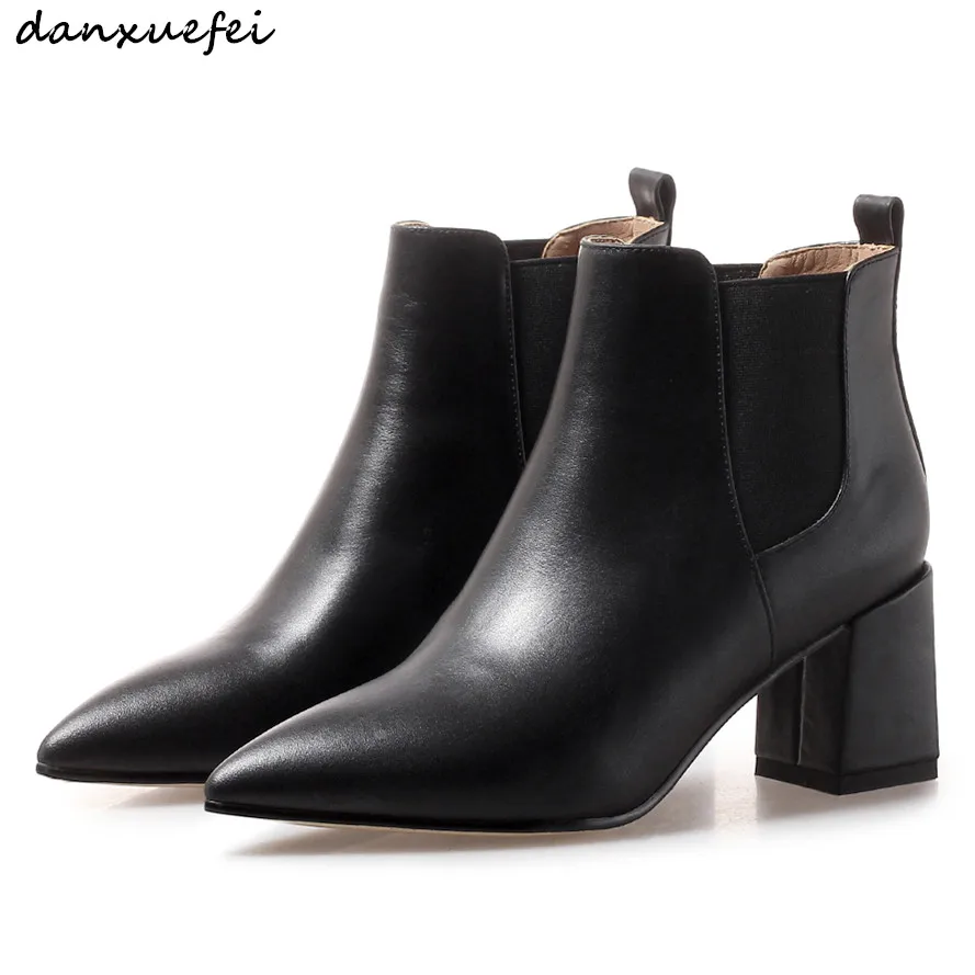 

Women's genuine leather slip-on high heel Chelsea boots comfortable autumn short booties high quality ankle boots shoes women