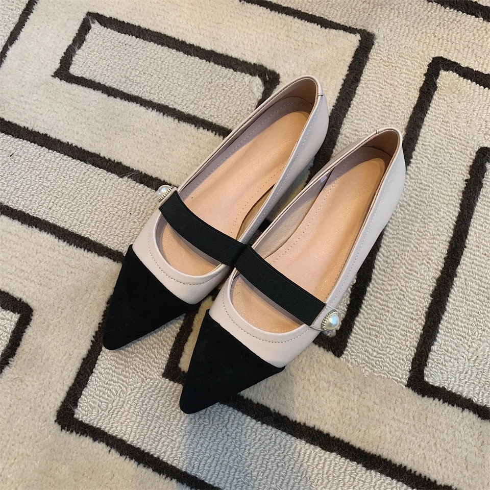 

2019 summer and autumn women's flat shoes high quality real leather fabric comfortable inside pointed toe fashion shoes women