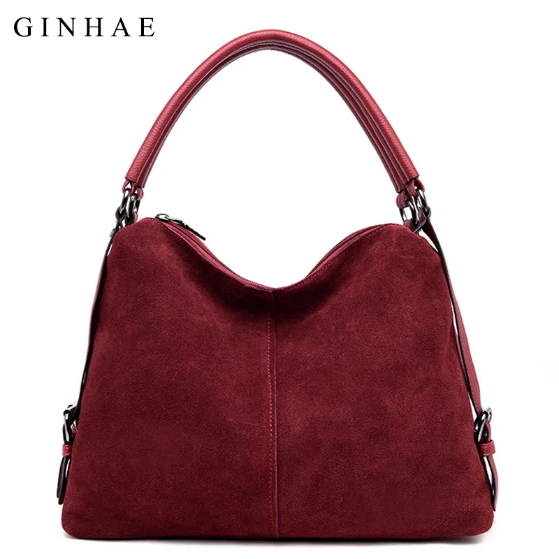 GINHAE Luxury Women Suede Leather Patchwork Shoulder Bag Female Leisure Nubuck Casual Handbag 