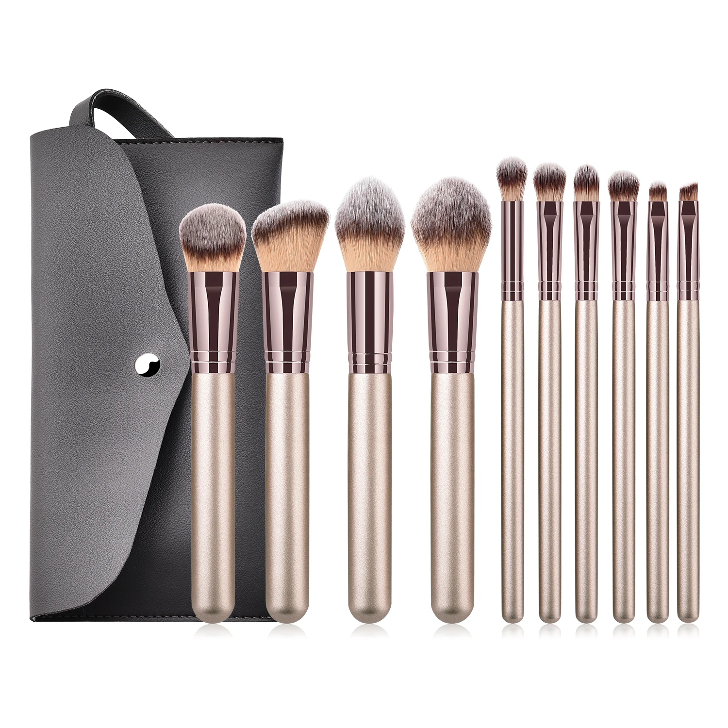 

BBL 10pcs Champagne Makeup Brushes Set + Bag Powder Buffing Sculpting Smoky Eyeshadow Eyebrow Concealer Tapered Blending Brush