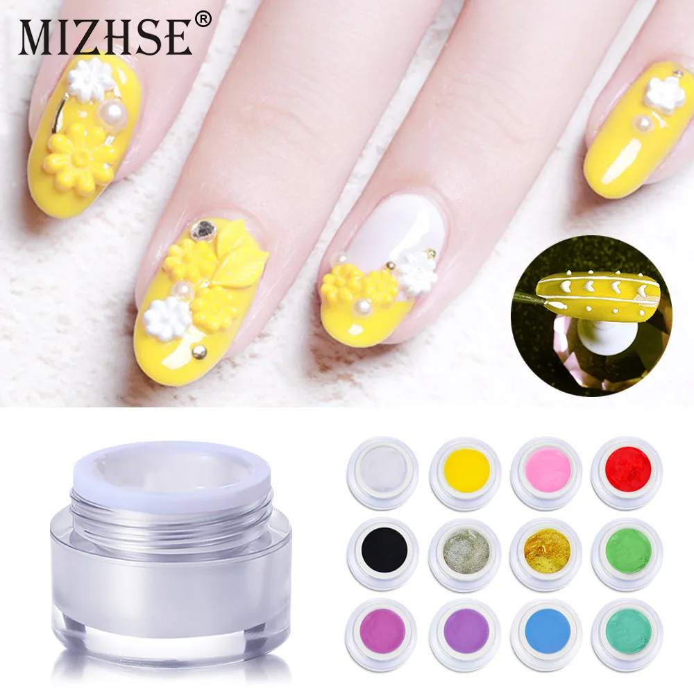 

MIZHSE 1pc 3D Emboss Carving Painting Gel Paste Nail Polish UV LED Embossed Gel Langdurige 3D Sculptuur UV Gel Nail Art
