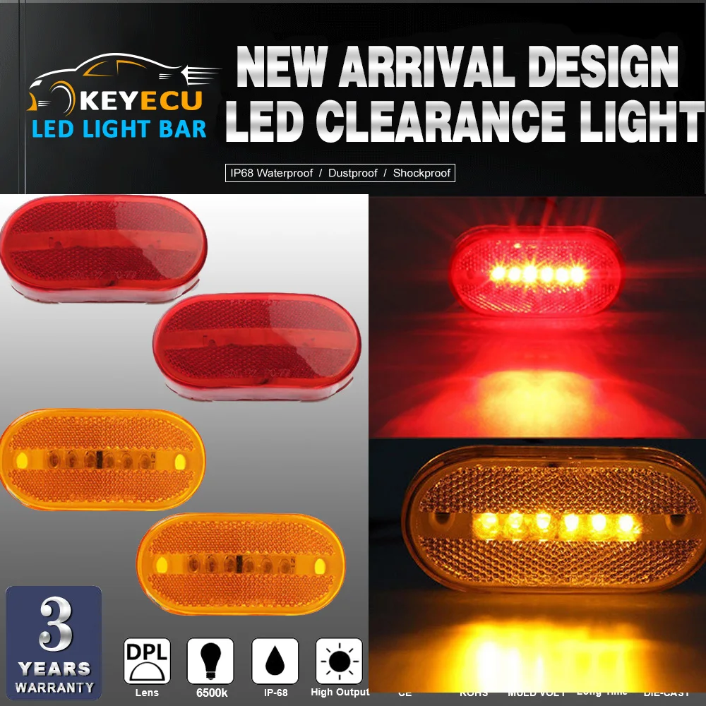 KEYECU 2pcs red+2pcs Amber Marker Lights Outline Lamps Bus Truck Trailer Camper Motorhome 6Diode LED Clearance Side Light | Автомобили и