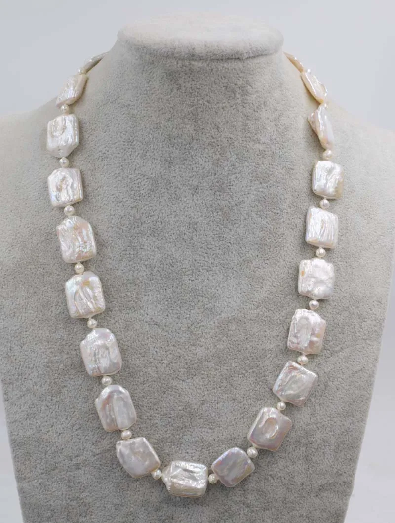 

freshwater pearl white reborn keshi oblong necklace nearr round 21" nature beads FPPJ wholesale