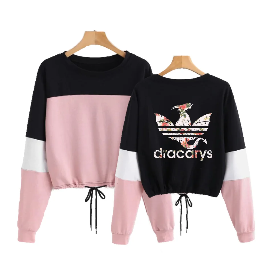 Drop shopping 2019 NEW Dracarys Game Of Thrones Round Neck CONTRAST COLOR Long Sleeve Rope Sweatshirt Women Sweatshirts Crop Top Drop shopping 2019 NEW Dracarys Game Of Thrones Round Neck CONTRAST COLOR Long Sleeve Rope Sweatshirt Women Sweatshirts Crop Top